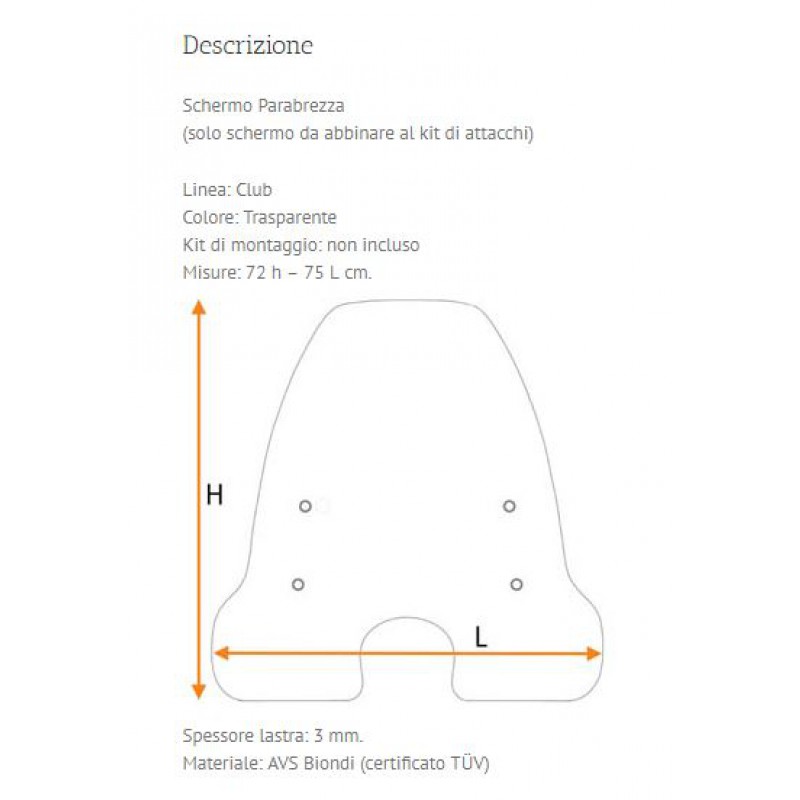 Parabrezza HONDA SH 50 senza attacchi